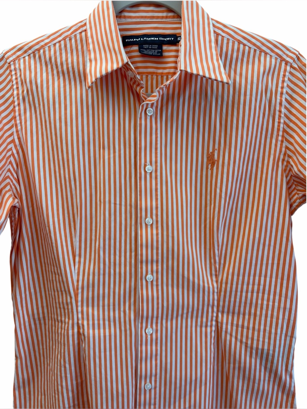 Ralph Lauren Sport Creamsicle Orange Nautical Striped Button-Up Shirt 10 Cotton - Picture 2 of 8